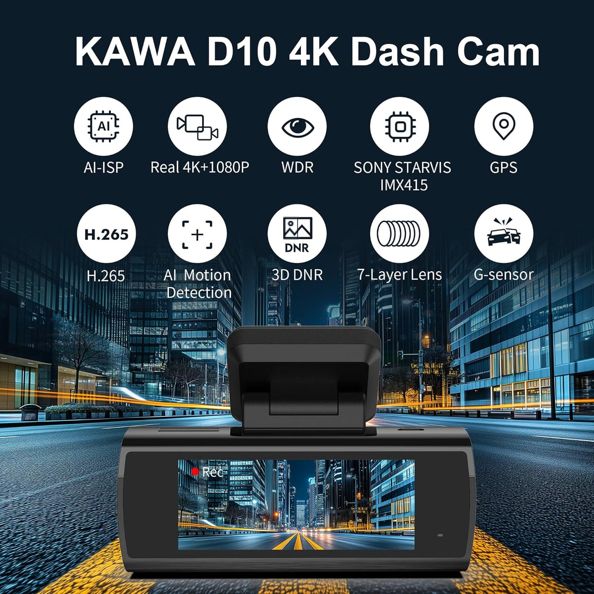Dashcam – Autocamera – Rijcamera – Dashboardcamera – Voor En Achtercamera – 4K Voor + 1080P Achter – Nachtzicht In Ware Kleuren