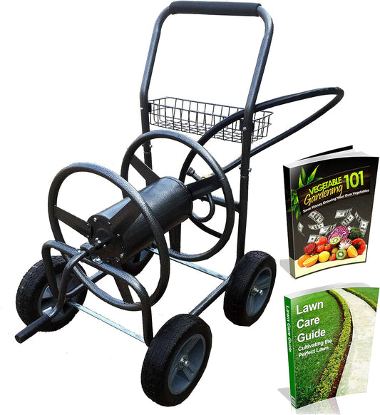 Slanghaspel Met Wielen – Slangenkar – Tuinslanghouder – Slangcaddie – Tuinslanghaspel – 250 Ft Capaciteit – Robuuste Hammertone Metalen Afwerking