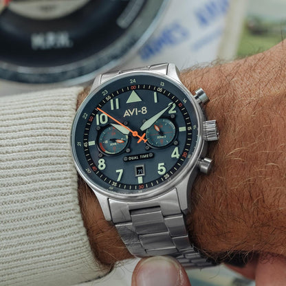 AVI-8 Hawker Hurricane Carey AV-4088, 43,5 mm, Japans kwarts-pilotenhorloge met lederen of roestvrijstalen band