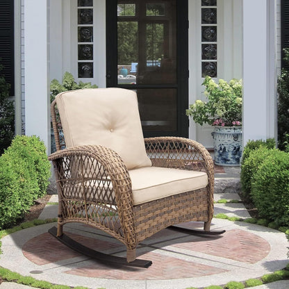 ATR ART TO REAL Tuin schommelstoel, outdoor rotan schommelstoel met all-weather handgeweven hars rieten, terras ontspannende lounge meubels met gepoedercoat metalen frame voor achtertuin, veranda