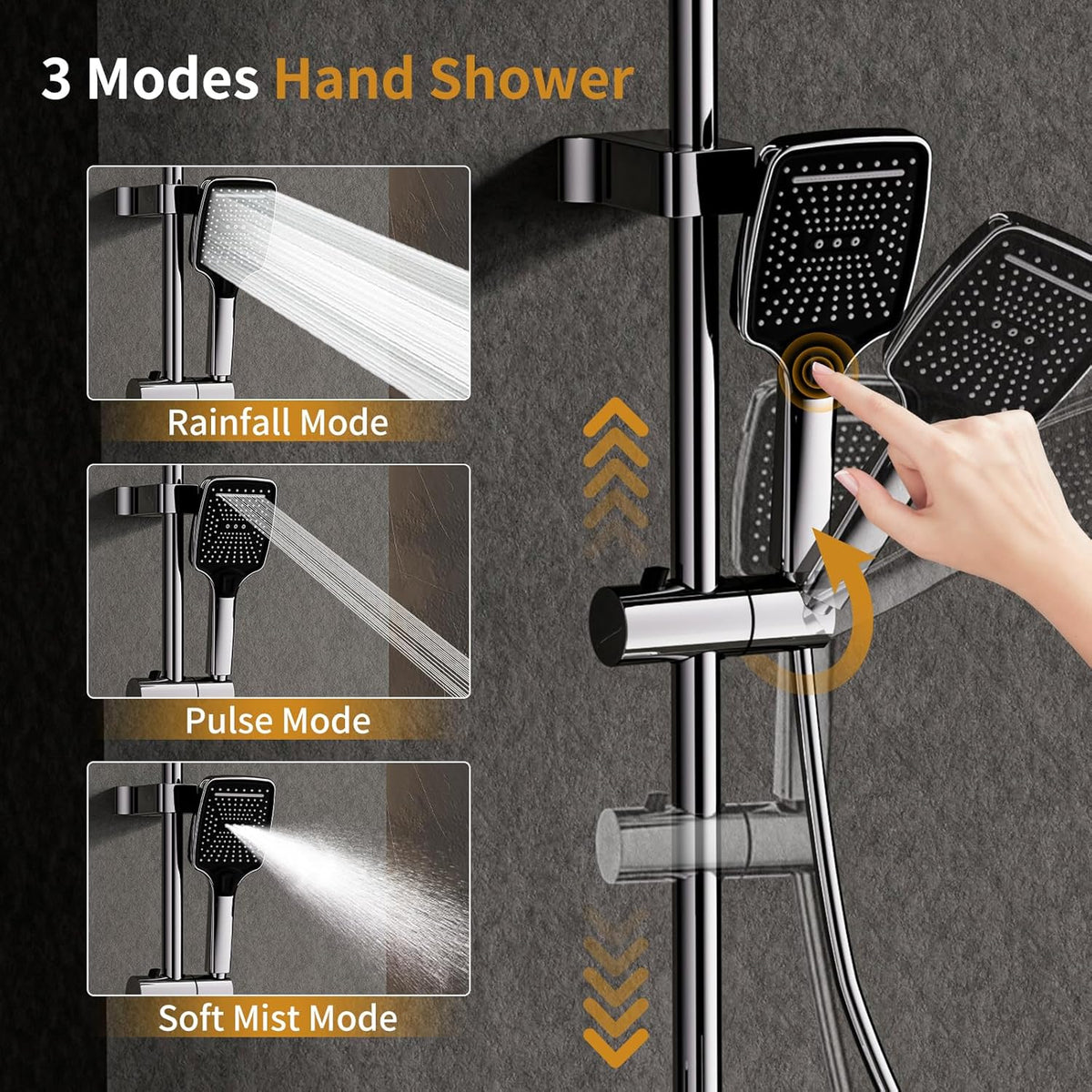 Douchesysteem – Badkamer Doucheset – Douchekolom – Regendouche – Handdouche – 4 Functies Met Thermostaat – Grote 31x20 cm Regendouchekop