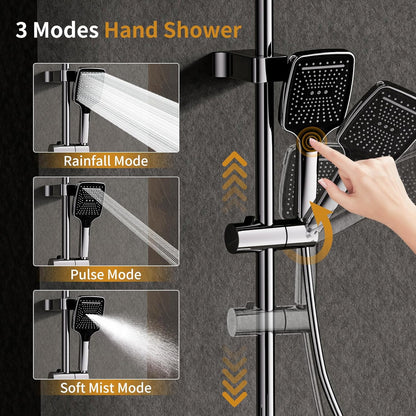 Douchesysteem – Badkamer Doucheset – Douchekolom – Regendouche – Handdouche – 4 Functies Met Thermostaat – Grote 31x20 cm Regendouchekop