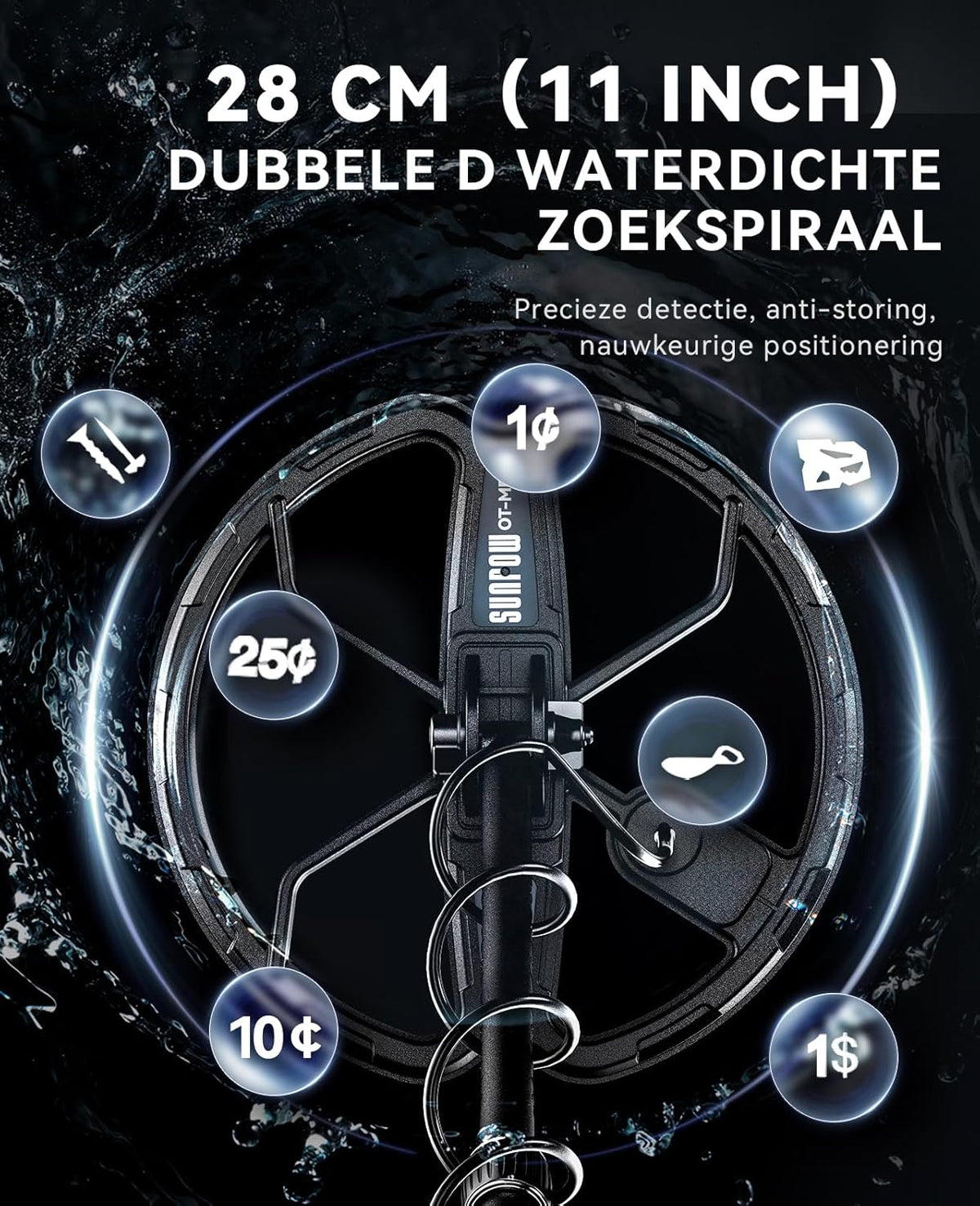 Metaaldetector Voor Volwassenen – Schatzoeker – Goudzoeker – Metaalzoeker – Detectieapparaat – Dubbele D-Spoel 28 Cm – IP68 Waterdicht