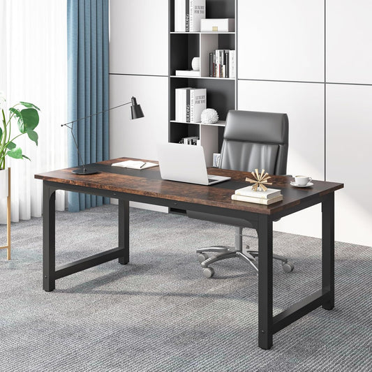 Tribesigns Modern Computer Table, Large Desk Table, Computer Table, Study, Desk, Workplace for Home Office, Rustic/Black (160 * 80cm)