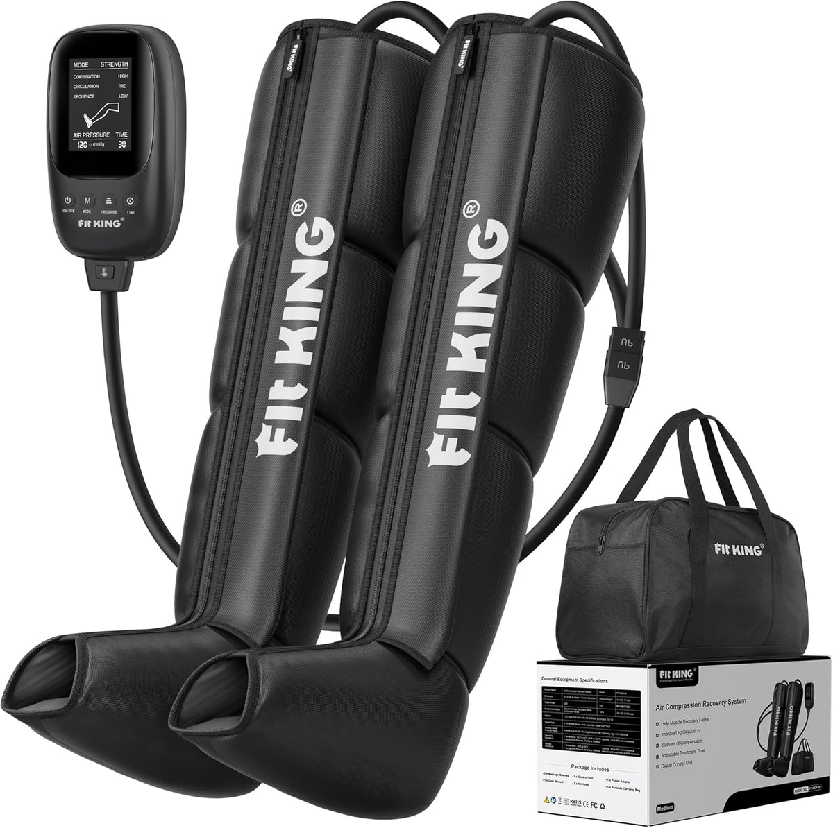 Beencompressie-massageapparaat – Compressieboots – Beenmassage Boots – Luchtcompressie Boots – Recovery Boots Middelgrote Maat – 8 Intensiteitsniveaus – 10 Massageprogramma’s