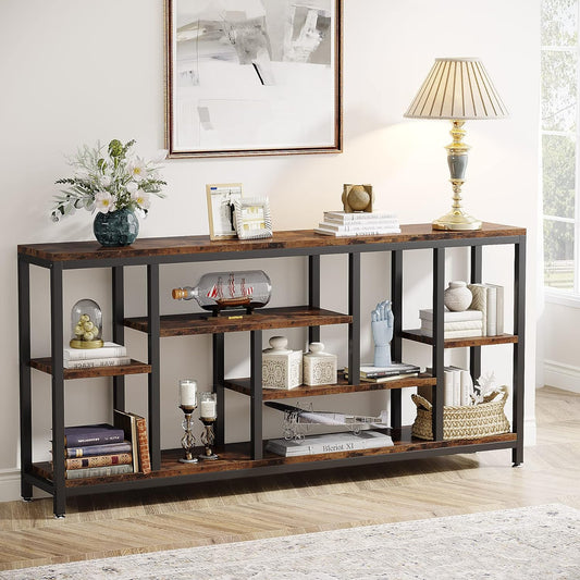 Tribesigns Console Sofa Table, 180cm Extra Long Table Behind Sofa with Storage Shelves, 3-Tier Industrial Narrow Entrance Hallway, Accent Table for Living Room, Rustic Brown
