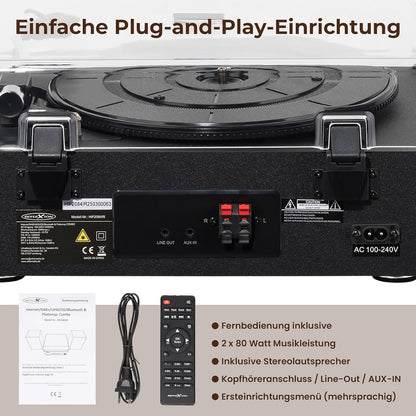 Reflexion Draaitafel met luidspreker en wifi, retro hifi-installatie met DAB+, internetradio, bluetooth, cd, USB-mp3-opname, kleurendisplay, wekker en slaaptimer, compleet systeem incl