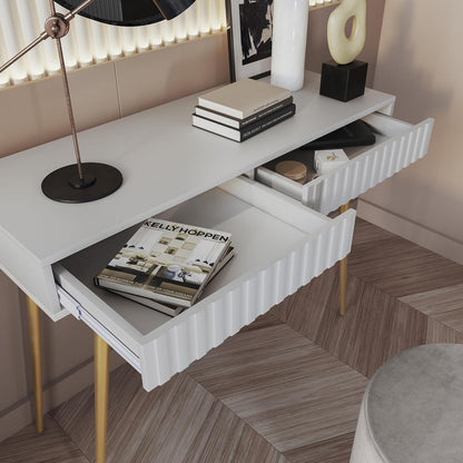 Selsey Make-uptafel make-uptafel kaptafel cosmeticatafel 104 cm met 2 laden Bello wit gouden poten