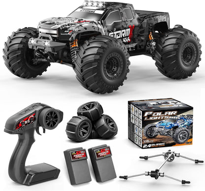 RC Auto 1:14 – RC Wagen – Radiografisch Bestuurbare Auto – Monstertruck – Offroad Voertuig – 4x4 Vierwielaandrijving – 40 km/u Snelheid – 2×1300mAh Batterijen & 2 Sets Banden
