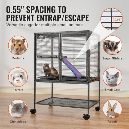 4-Laags Metalen Kooi Voor Fretten -  Geschikt Voor Ratten, Hamsters, Cavia's en Chinchilla's - 61 cm x 44 cm x 86.5 cm - QUORE