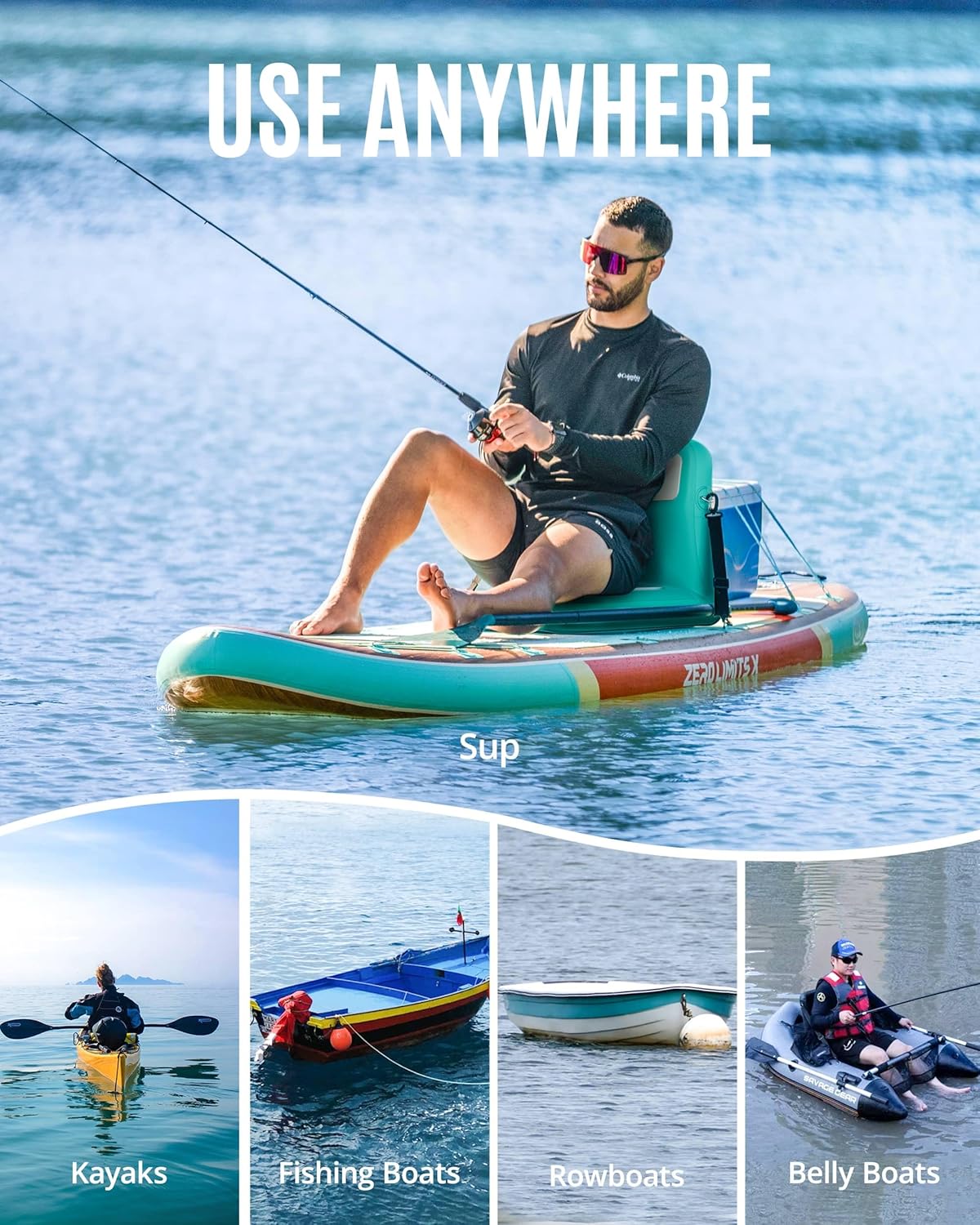 ZLX Paddle Board zitting met rugleuning, draagbare kajakzitting, universele opblaasbare zitting voor outdoor, vissen, kajakken en kamperen