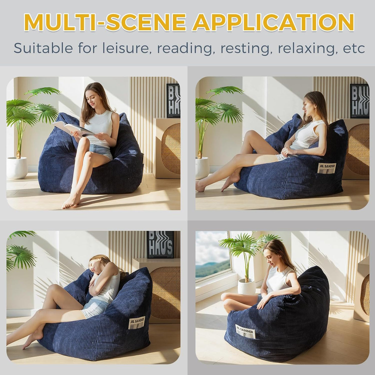 MAXYOYO Bean bag for adults, Corduroy bean bag with foam padding included, Lazy chair in the living room with handle for gaming, reading and relaxing