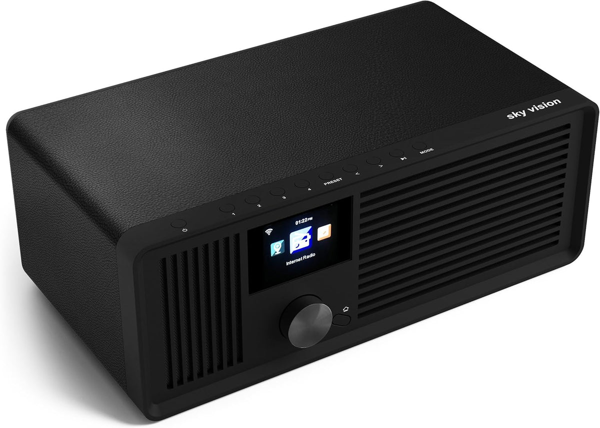 Sky Vision DAB 70 - Stereo DAB+ Internetradio (FM, Wifi, Met AUX-Aansluiting Plus Kabel, Digitale Radio-Wekker, Met Afstandsbediening), Zwart