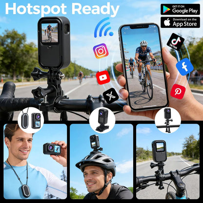 AIKER Action Cam 4K WiFi bijgewerkte versie, ultra-Hd-beeldkwaliteit, elektronische beeldstabilisatie, dual screen display, bodycam, helmcamera voor motorfiets, 360° actiecamera, multifunctionele