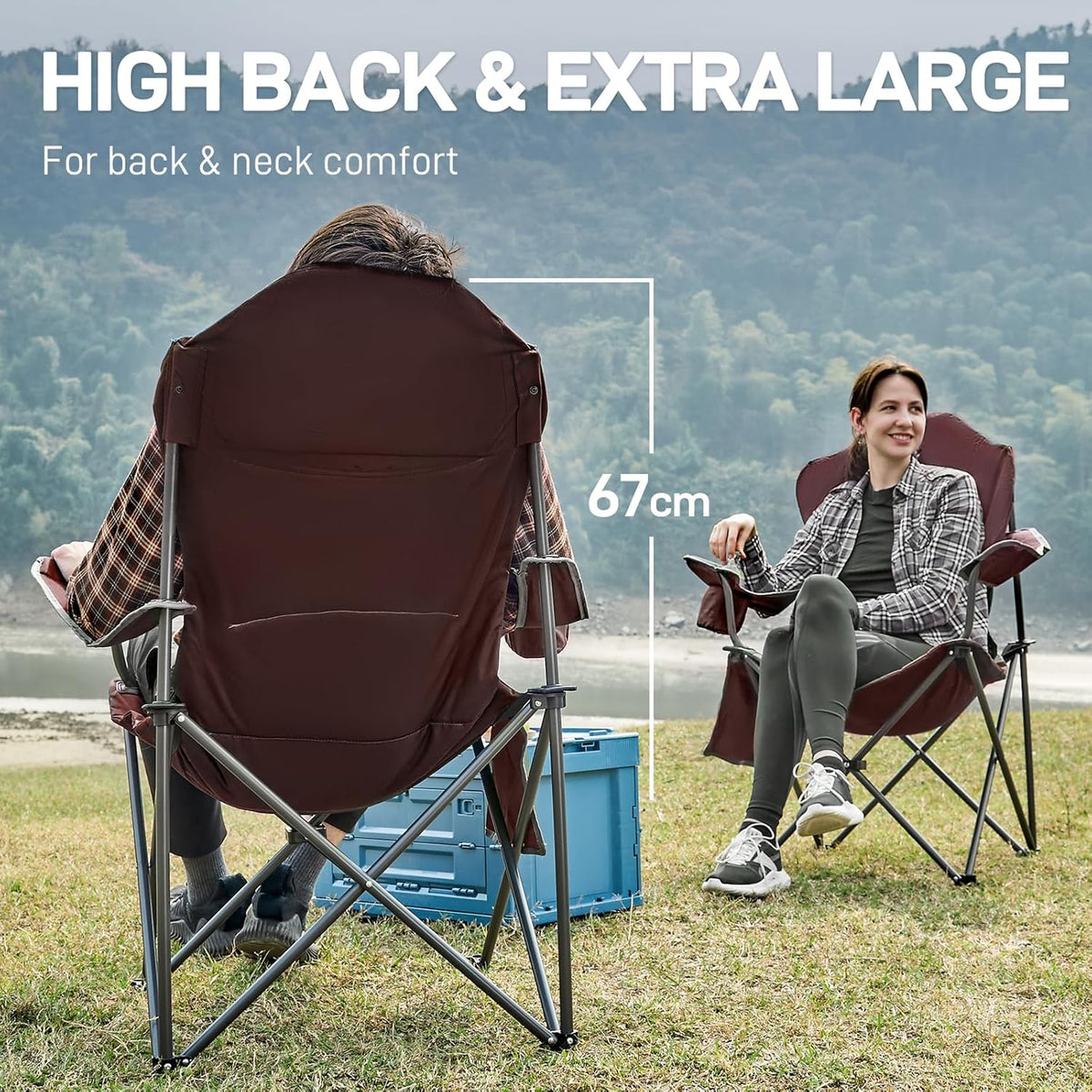 EVER ADVANCED Luxe campingstoel, opvouwbaar, belastbaar tot 160 kg, ultragroot met hoge rugleuning, comfortabel beklede klapstoel, camping, tuin, balkon, strand, campingstoel, tuinstoel, visstoel