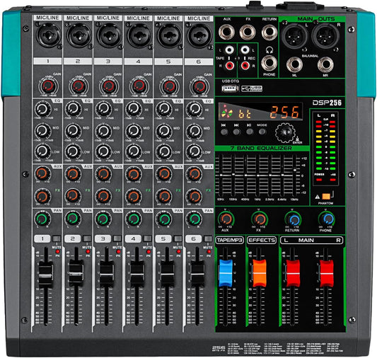 DJ Audio Mixer – Mengpaneel – Mixer – Mengtafel – Geluidsmixer – 6 Kanalen – Bluetooth en USB/MP3 – 256 DSP Effecten