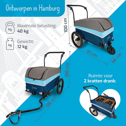 bolderkar opvouwbaar voor bicycle | Fietsaanhanger, perfect als boodschappenhulp en transportwagen | aanhanger voor op de fiets | afdekking met reflecterende strepen