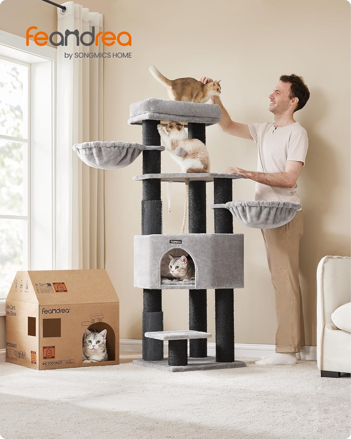 Krabpaal – Kattenboom – Kattenmeubel – Krabmeubel – Speelboom – Groot Formaat 160 cm Hoog – 11,3 cm Dikke Sisal Palen