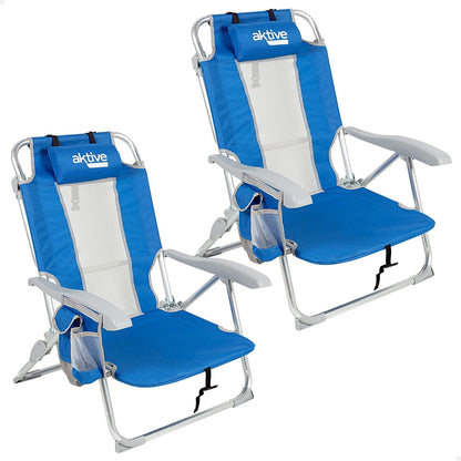 AKTIVE Verpakking met 2 klapstoelen, 5 posities, blauw, 49 x 56 x 78 cm, inclusief gewatteerde kussens, zijzak, handgrepen, max. 110 kg, kantelbeveiliging, meerdere posities, verstelbare rugleuning
