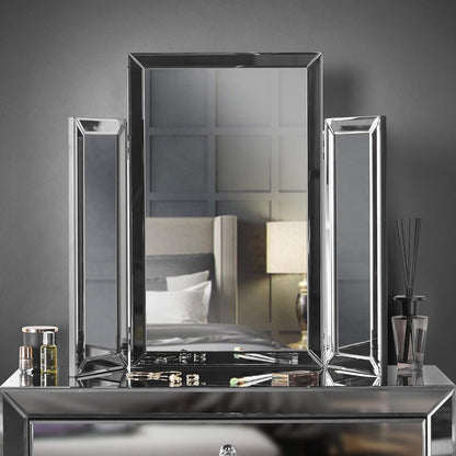 CARME Paloma Tri-Fold Makeup Mirror Beveled Glass Design Folded Tabletop Bedroom Dressing Vanity Table - QUORE