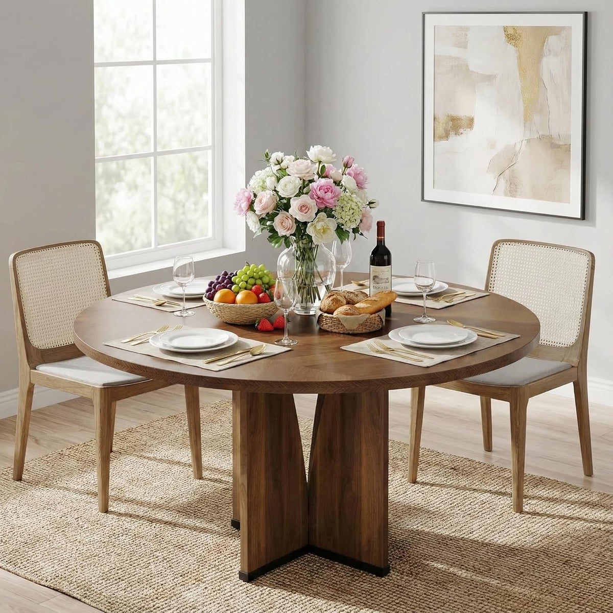 Ronde Eettafel – Ronde Tafel – Houten Tafel – Keukentafel – Eetkamertafel – 100 cm Diameter – Krasbestendig Houtfineer - QUORE