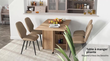 Inklapbare Eettafel – Opklapbare Tafel – Uitklapbare Tafel – Klaptafel – Tafel Op Wieltjes – 140x80x74 cm – Natuurlijk Hout – Met 2 Opklapbare Bladen En 2 Planken
