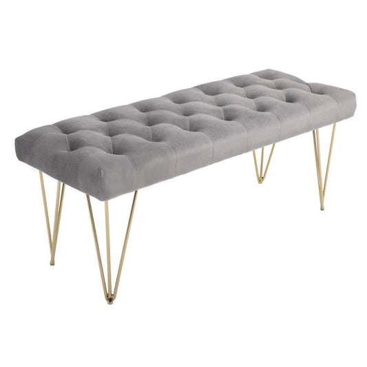 Schoenenbank – Schoenopbergbank – Halbank – Vintage Bank – Entryway Bench – Fluwelen Bekleding Lichtgrijs – 116x44,5x49 cm – Comfortabel Zitvlak met Foamvulling