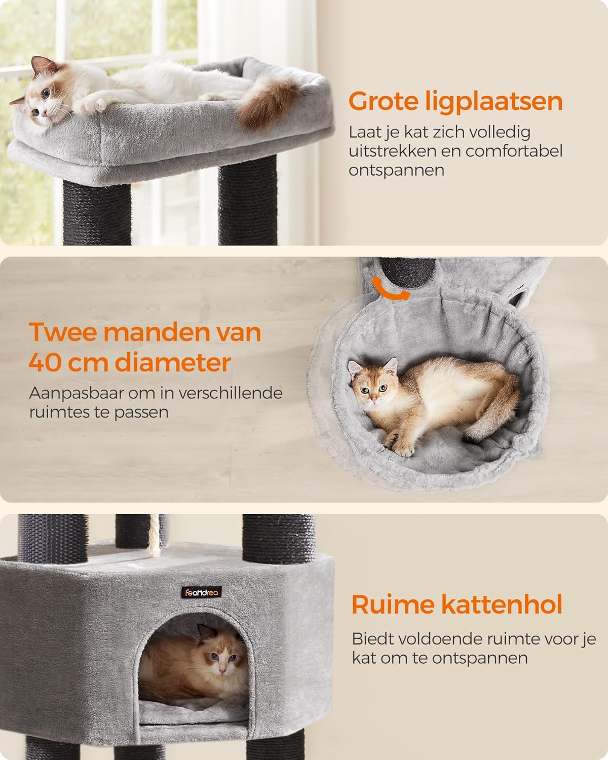 Krabpaal – Kattenboom – Kattenmeubel – Krabmeubel – Speelboom – Groot Formaat 160 cm Hoog – 11,3 cm Dikke Sisal Palen