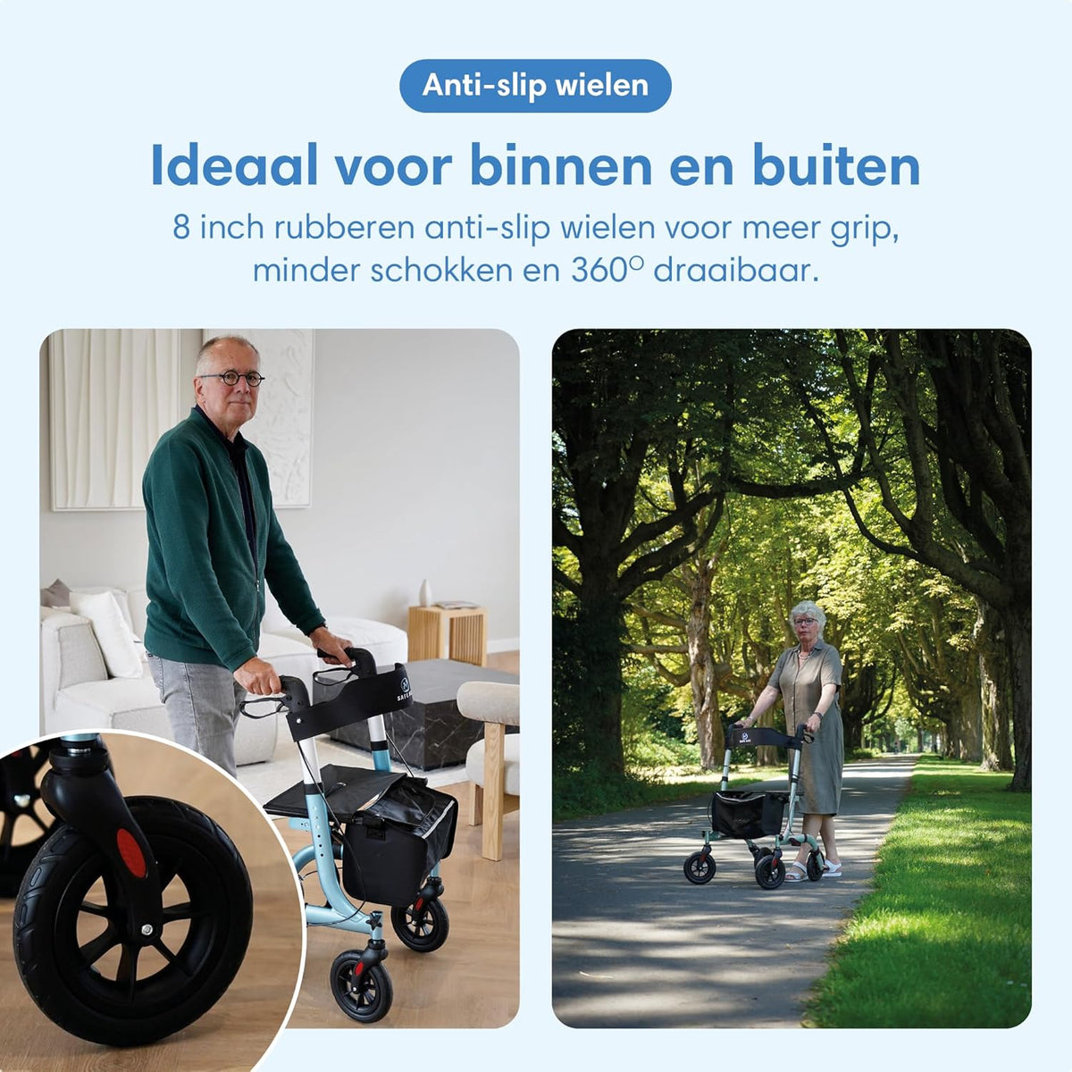 Rollator lichtgewicht en opvouwbaar - zitfunctie - voor binnen en buiten - rugleuningen en wandelstok houder (Blauw)