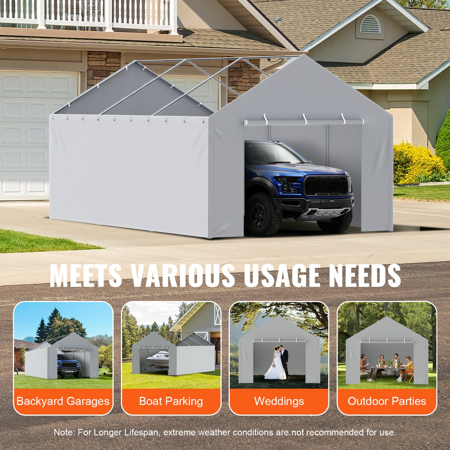 Zijwand Carport – Zijwand Tent – Garagewand – Tentwand – Carport Afdekzeil – Waterdicht en UV-bestendig – Stevig PE Geweven Materiaal (12 x 20 ft)
