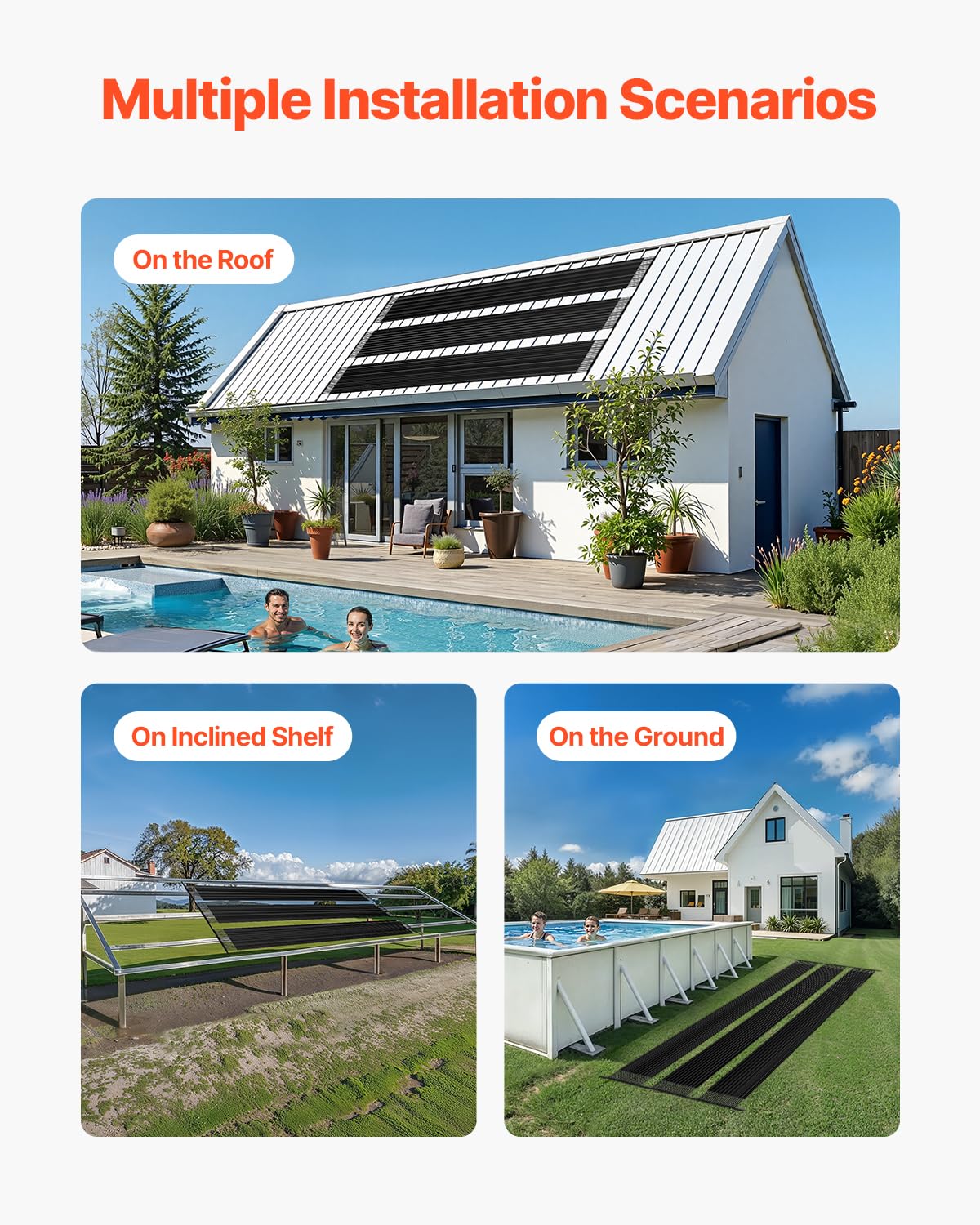 VEVOR Zonnecollector zwembadverwarming, 1235 x 7340 mm, HDPE-zwembadverwarmingssysteem, met complete accessoires, zonnepaneel, verhoogt de watertemperatuur, voor bovengrondse en ondergrondse zwembaden