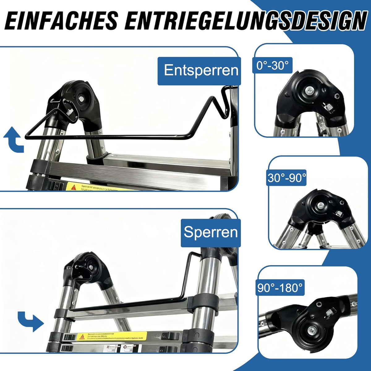 Brsheco roestvrijstalen telescoopladder opvouwbare ladder 5 m (2,5 + 2,5 m), uitschuifbare ladder 2-in-1 multifunctionele ladder, met stabilisator, breed toepasbaar, stepladder, huishoudladder, draagv