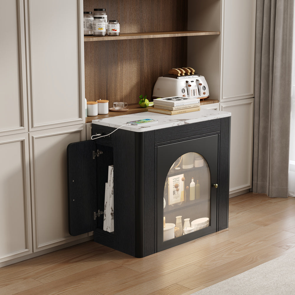 Uitbreidbare Eettafel – Keukeneiland – Buffetkast – Bar – Sideboard – Mobiel Op Wieltjes – Strak Zwart-Wit Design