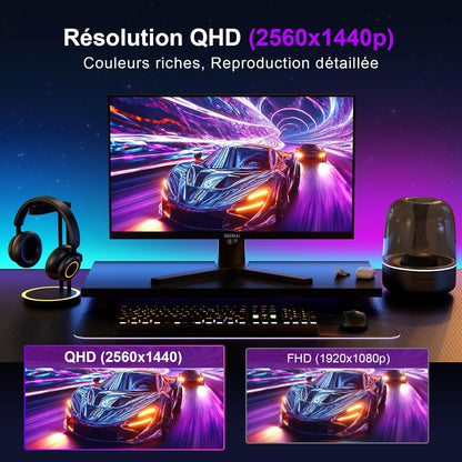 Gaming-monitor 27 inch, QHD 1440p, computer 200 Hz, 1 ms, IPS, 95% DCI-P3, 1200:1, Eye Care Screen, Gaming HDMI 2.1 & DP 1.4