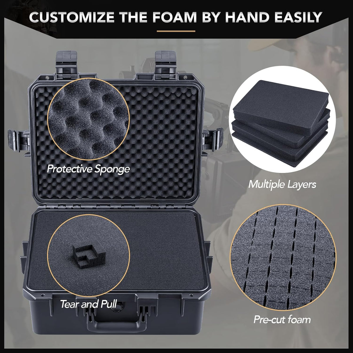 Lykus HC-4021 Waterproof Hard Koffer with Customizable met Schuim, Binnenmaat 39,5 x 29,5 x 18 cm, Geschikt voor elektronica en meer