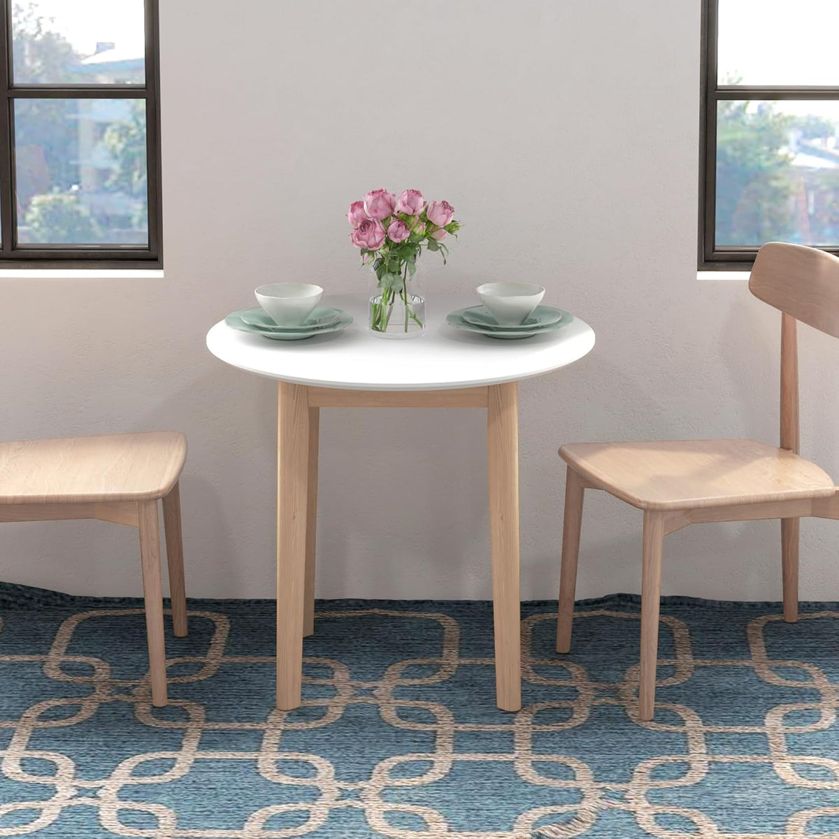 Ronde Eettafel – Tafel Voor Twee – Kleine Eettafel – Koffietafel – Bistrotafel – Massief Grenenhout – Diameter 75 cm, Wit
