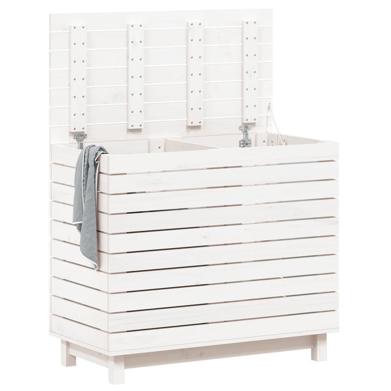 Wasmand – Wasbox – Wassorteerder – Waszak – Opbergmand – Massief Grenenhout – Groot Formaat 88,5x44x76 cm – Witte Afwerking