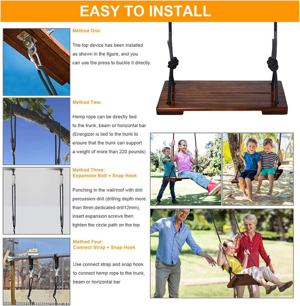 Schommelzitje - Schommels - Kinderschommel - Schommelplankje - voor Binnen Buiten - In Hoogte Verstelbaar Touw - Belastbaar tot 200kg - Dennenhout - 43 x 19.5 cm - Bruin