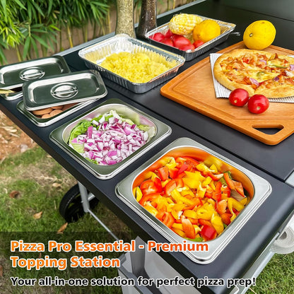 GFTIME 128 x 64 x 78 cm grillwagen serveerwagen voor Weber Q-serie, Ninja Woodfire, pizzaoven, tafelgrill, grilltafel met groot werkblad, outdoor serveerwagen tuin trolley