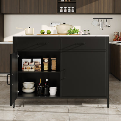 Modern Industrial Kitchen Island Table with Storage - Heavy-Duty Metal Construction, Black Bar Counter, Adjustable Legs - Space-Saving Dining or Living Room Furniture for Small Apartments - Easy-Clean Surface, Kitchen Table,