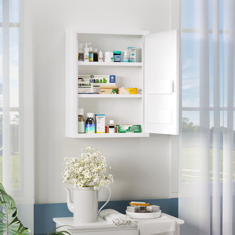 Wandkastje Medicijnkastje Apothekerskastje Opbergrek Met Slot – Veiligheidskastje Badkamerkeuken – Wit 40x15x53,5 cm – Ruimtebesparend En Met 2 Stalen Sleutels