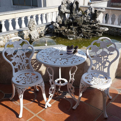 Outdoor meubels bistroset met rozenpatroon 1 tafel 2 stoelen voor tuin patio veranda (roze-wit)