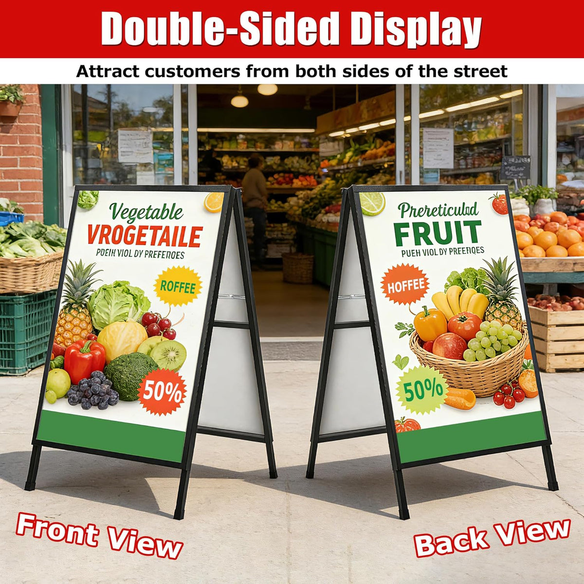 WIIGO A1 A Boards Pavement Signs A Frame Sign Board - Dubbelzijdige Sandwich A-Board Poster Sign Display Stand met 2 Anti-Glare Covers en Golfplaten voor Zaken, Restaurant, Reclame
