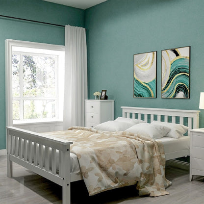 Tweepersoonsbed Wit Vurenhout – Bedframe – Houten Bed – Slaapbank – Bed Met Lattenbodem – 140x200 cm – Massief Hout