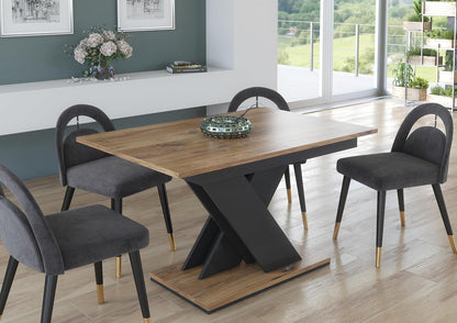 Uitschuifbare Eettafel – Uitschuifbare Tafel – Eettafel Verlengbaar – Tafel Met Verlengstuk – Eiken Eettafel – Uitschuifbaar Van 120 Tot 160 cm – MDF Tafelblad Met Grijs V-Pootframe
