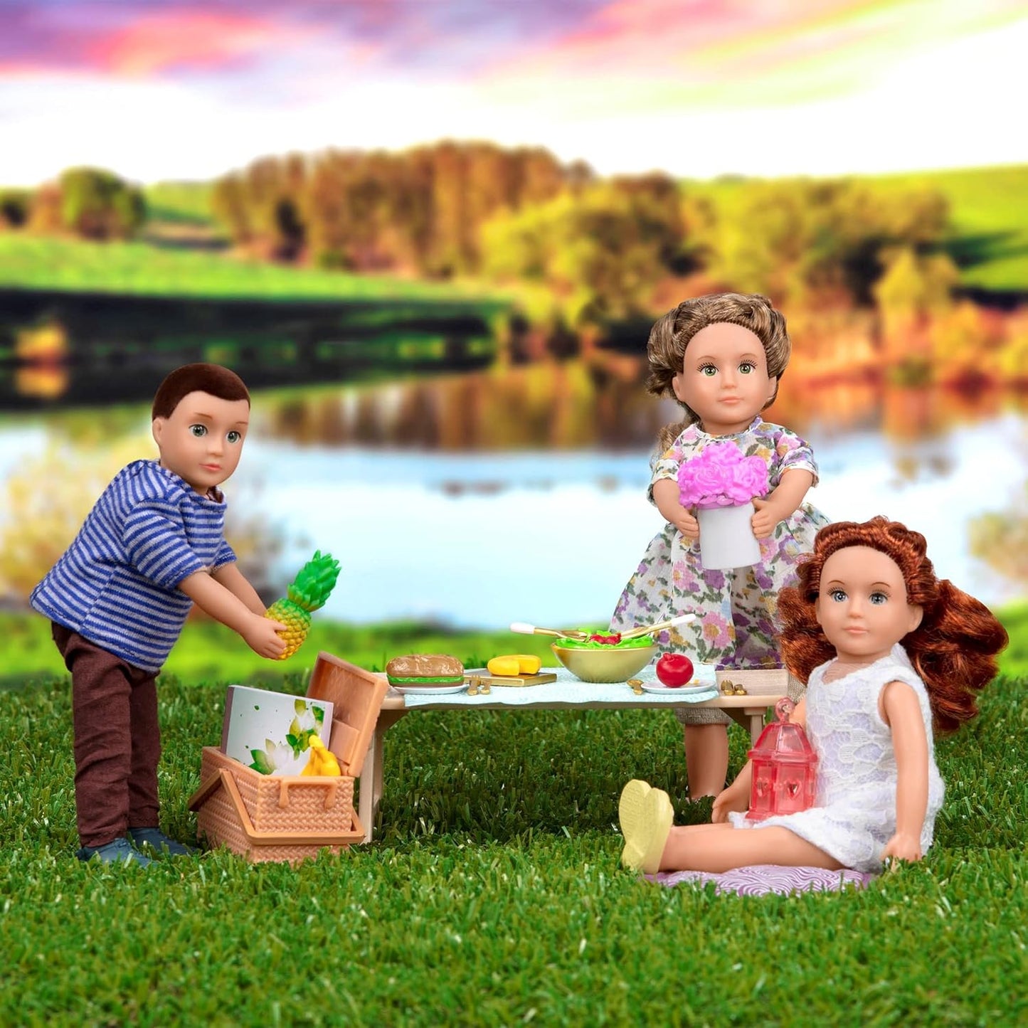 Lori LO37105Z Gourmet to Go picknicktafelset, accessoires voor poppen van 6 inch - 3 jaar en ouder, meerkleurig, 1
