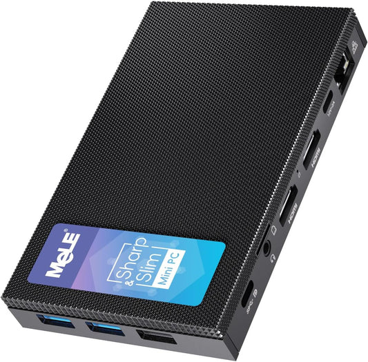 MeLE Fanless Mini PC Quieter 4C N150 16GB RAM 512GB Opslag, Stille en Slanke Computer voor IoT, Thuis, Kantoor, Onderwijs, Astrofotografie met USB-C en Dual HDMI
