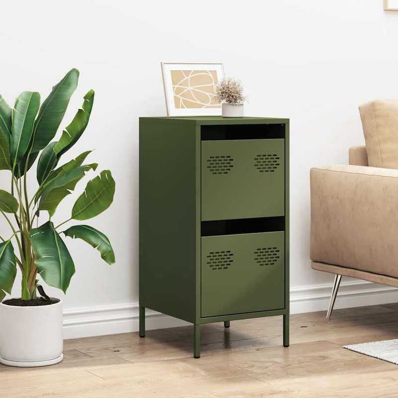 Modern Olive Green Metal Sideboard Cabinet with 3 Drawers & 2 Shelves - Contemporary Design, Cold-Rolled Steel, Removable Top Shelf, 35x39x73.5cm, Perfect for Living Room or Bedroom, Sideboard Cabinet, Bedroom Storage, Minima