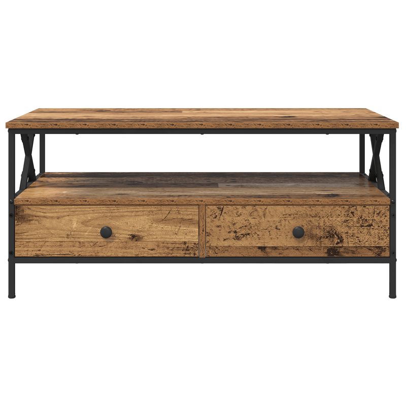 Salontafel – Bijzettafel – Woonkamertafel – Theetafel – Opbergtafel – Industrieel Design – Hardhout Old Wood – 100 x 51 x 45 cm – Lade en Extra Plank