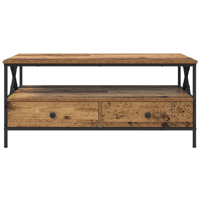 Salontafel – Bijzettafel – Woonkamertafel – Theetafel – Opbergtafel – Industrieel Design – Hardhout Old Wood – 100 x 51 x 45 cm – Lade en Extra Plank